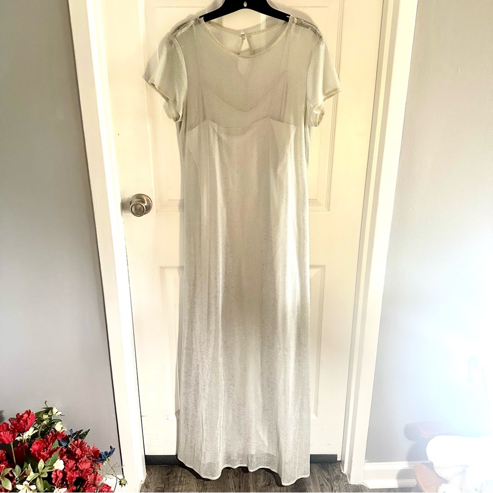 Elegant Silver Glitter Evening Gown